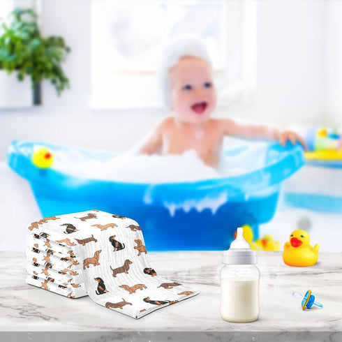 YETTASBIN 4 5 Pack Dachshund Dog Muslin Baby Hand Washcloths, Soft Cotton Bath Face Towel, Layers Extra Absorbent
