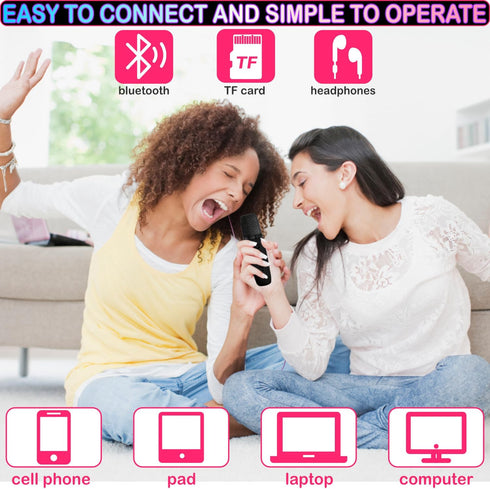 Mini Karaoke Machine for Kids & Adults - Bluetooth Speaker with 2 Wireless Microphones for Home Party