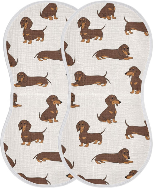 Qinllo 2 Pack Muslin Burp Cloths Dachshund Dogs Cute Cotton Baby Burp Cloths