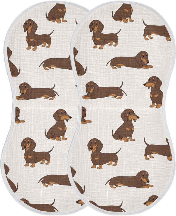 Qinllo 2 Pack Muslin Burp Cloths Dachshund Dogs Cute Cotton Baby Burp Cloths
