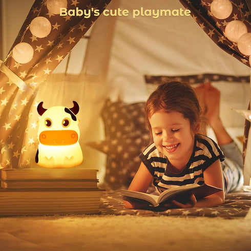 AVEKI Night Light for Kids, Portable Tap Control Rechargeable Color Changing Lamp, Remote Control Cute Cow Night Lamp