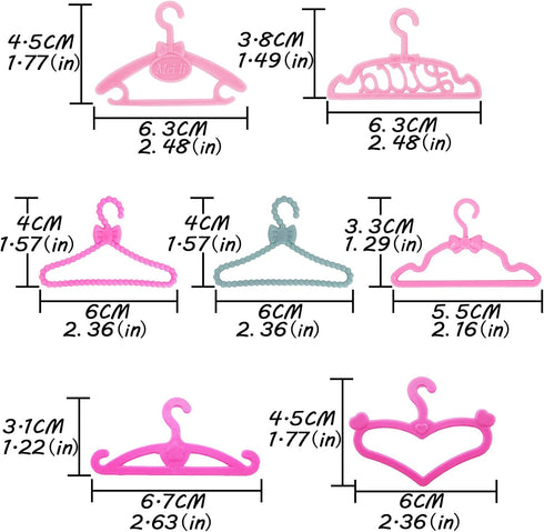 BJDBUS 80 Pcs Plastic Hangers - Accessories for 11.5 inch Doll Clothes, Gown Dress Outfit