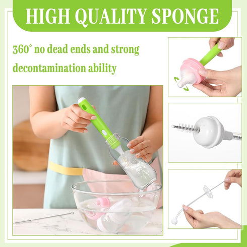 22 Pcs Sponge Bottle Nipple Brushes Set, Includes 12 Pcs Bottle Sponge Brush Heads and 6 Interchangeable Nipple Brushes