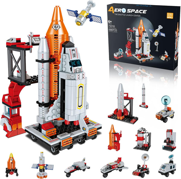 Space Exploration Shuttle Toys, 12-in-1 STEM Aerospace Building Kit for Boys 6-12 Years Old, 566 PCS