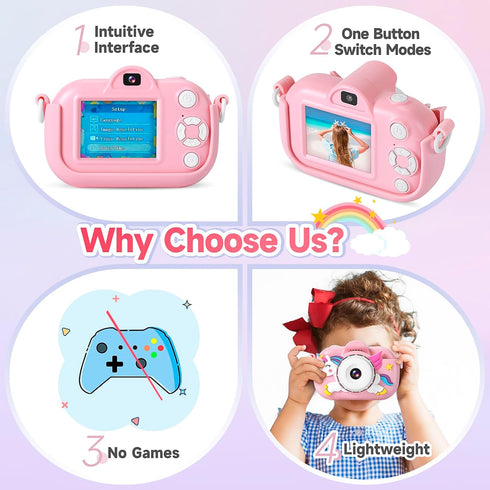 YEEHAO Kids Camera for Toddler Girls Boys, 32MP Digital Camera for Ages 3-9, Pink Birthday Gift