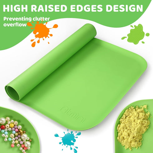 24"x16" AtMini Silicone Craft Mats for Kids with Raised Lip & Non-Slip | Reusable Silicone Art Mat for Play Sand