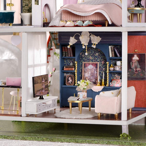 GuDoQi DIY Miniature Dollhouse Kit, 1:24 Scale Tiny House with Music, Great Handmade Crafts Gift