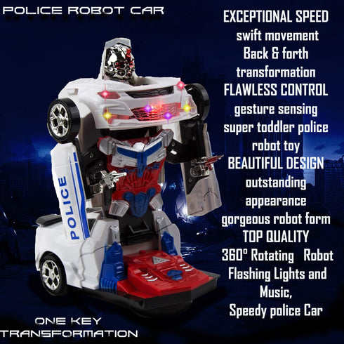 Toysery Transforming Robot Police Car with Light - Smart Robot Police Cars for Boys Age 7 to 9