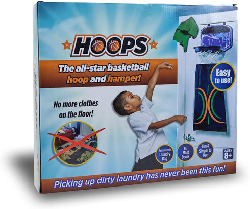 Indoor 2 in 1 Basketball Hoop and Laundry Hamper Set, Over the Door Hanging Clothes Hamper for Boy and Girl Rooms