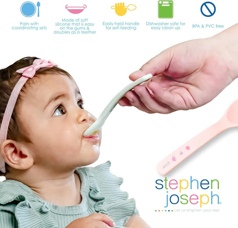 Stephen Joseph Silicone Baby Spoons - One Size, SLOTH