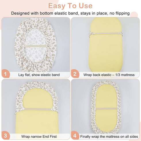 2 Pack Basumee Muslin Bassinet Sheets for Baby Girl Boy Soft Breathable Baby Bedside Bassinet Fitted Sheets with Bottom