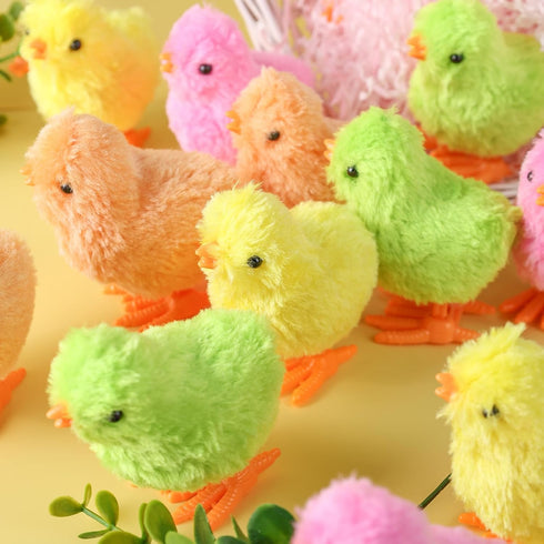 3 Otters 12PCS Wind Up Chick Toys, Colorful Jumping Plush Chicks for Kids Easter Party Favors