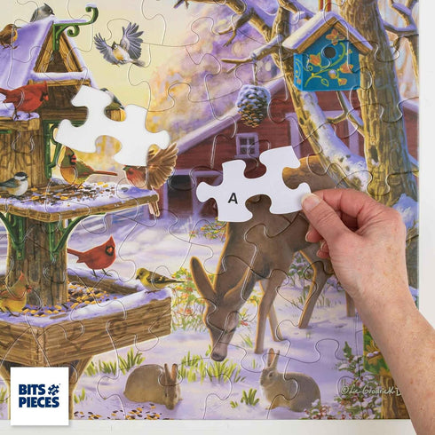 Bits and Pieces - 50 Piece Jigsaw Puzzle for Seniors - Birds on The Porch Steps - 15" x 19"