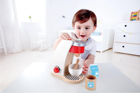 Set Set 3 Hape Wooden White Coffee Maker Kitchen with Accessories| Pretend Play Toy for Kids Ages Years & Up