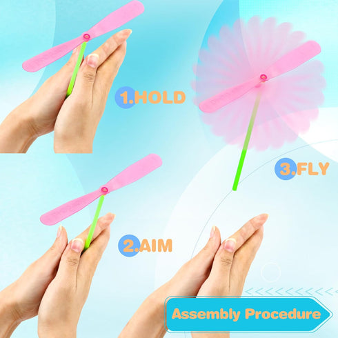 210 Pcs Plastic Flying Helicopter Toys Set, Hand Helicopter Hand Rub Flying Propeller Toys for Kids