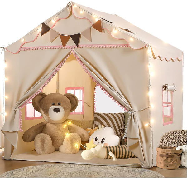 Treestone 2 Doors Kids Play Tent with Padded Mat & Light, Large