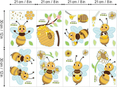 Yellow Bee Wall Stickers, Flower Beehive Branch Wall Decals Art Decor for Kids Bedroom Nursery Playroom