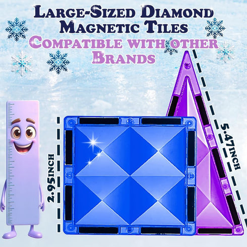 102pcs Frozen 3D 4 3 5 6 7 8 Little Pi Princess Castle Magnetic Tiles Building Blocks - Diamond Blocks, STEM