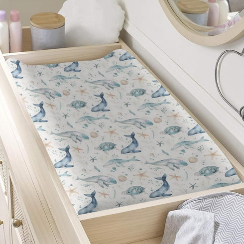 KuphiL10C Girls-16x32 Ocean Animals Baby Changing Pad Cover,Unisex Watercolor Sea Turtle Whales Starfish Nursery Diaper