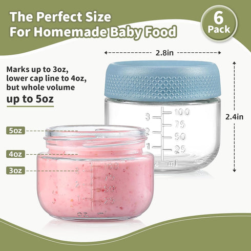 6 Pack 4 oz 10 NETANY Glass Baby jars with Airtight Lids, Glass Baby Food Storage Containers,Overnight Oats Containers
