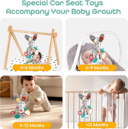 0-12 Baby Hanging Toys Months - Interactive Stroller & Car Seat Toy with Jingle Sounds, Clinking Rings & Detachable