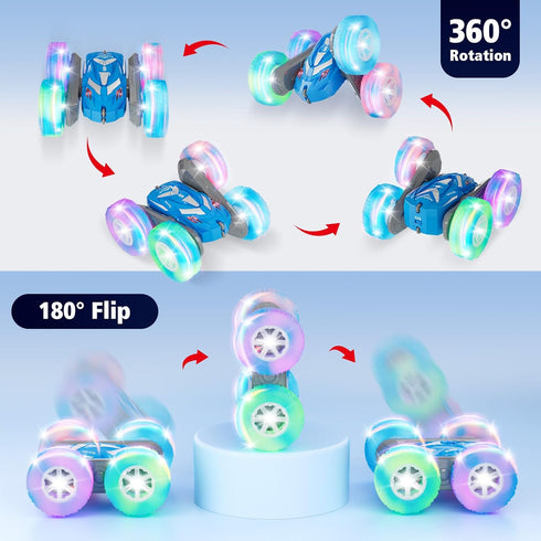6-12 4WD 360 Amicool Remote Control Car for Boys with Flashing Lights Double-Sided Flip Stunt RC Car | Birthday Indoor