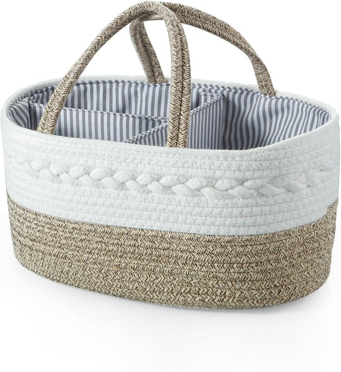 PandaEar Portable Baby Diaper Caddy Organizer, Cotton Rope Diaper Caddy for Newborn Infants - Brown