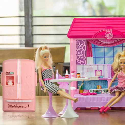 17 Pieces Mini Fridge Toy Dollhouse Refrigerator with Mini Food Set - Kitchen Furniture Food Toys for Kids Girls