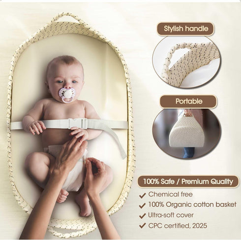J&JOO Baby Changing Basket - Soft & Waterproof Dual-Cover, Portable, Moses Basket, Changing Pad for Dresser & Changing
