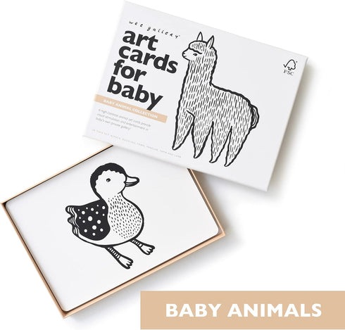 Wee Gallery Art Cards for Baby - Durable High Contrast Black and White Animal Flashcards for Newborns