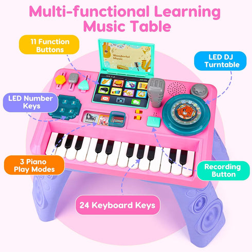 1-3 6-9-12-18 1 0-2 Baby DJ Table for Toddlers with Music & Light, Musical Baby Piano Toys Months Toddler Activity