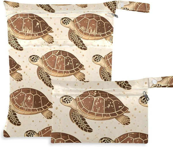 Burbuja Vintage Sea Turtles Wet Dry Bags for Baby Cloth Diaper 2 Pack,