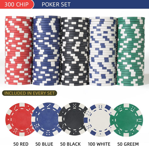 Poker Chips Set with Aluminum Case for Texas Holdem, Blackjack, 2 Decks of Cards, Dealer, Buttons, 5 Dice, 11.5 Gram