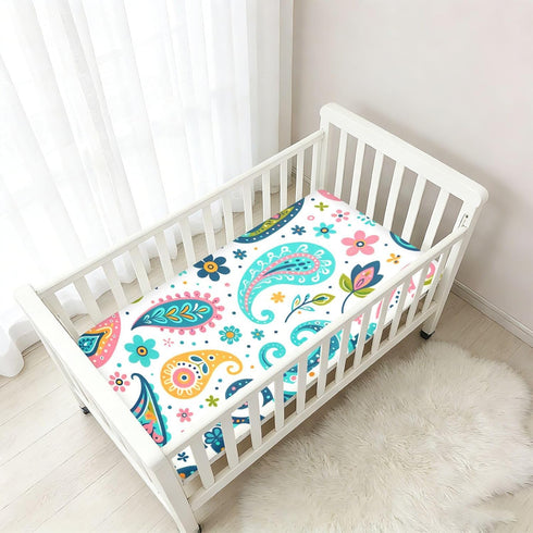 CZXW 52" 28" Cute Paisley and Flowers Crib Sheets Fitted x Natural Cotton Soft & Breathable for Baby Crib Mattress