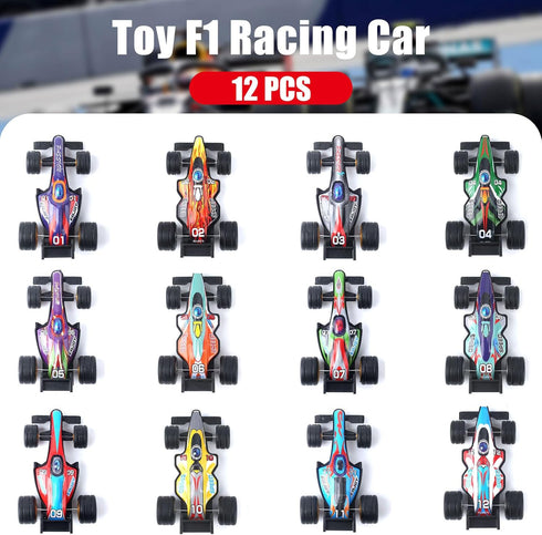 F1 Formula Pull Back Cars Toy Model Set, 12 Pack 1:43 Matchbox Small Race Cars for Toddlers Ages 2-8