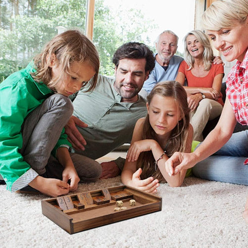 12 2 Juegoal Shut The Box Wooden Board Dice Game with Numbers and Lid for Kids Adults Families, Players and Up