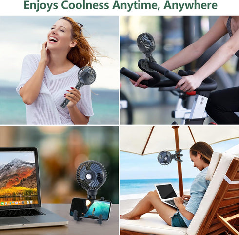 snawowo Mini Handheld Personal Portable Fan, USB or Battery Powered, Flexible Tripod Clip for Camping Traveling