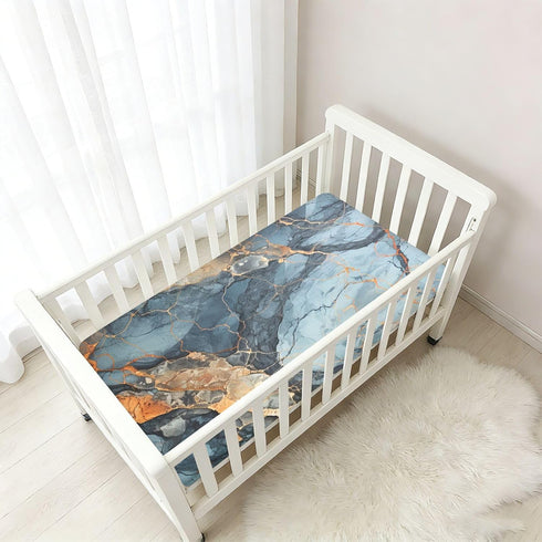 Bseiialft 52 28 Blue Black Gold Marble Crib Sheets for Boys Girls Soft and Breathable Cotton Baby Sheets for Standard