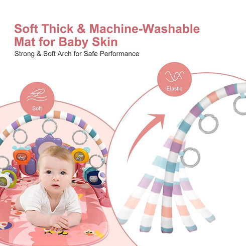 GUGUKUKU Tummy 0 3 6 9 12 Baby Gym Play Mat, Piano Kick and Play Lights and Music Time Toys Infant Musical Activity Gym