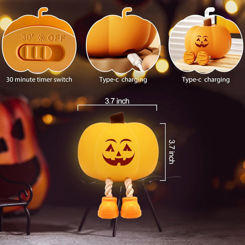 Dimmable Pumpkin Night Light for Kids Cute Jack O Lantern Halloween Decor Nightlight for Baby Nursery Toddler Squishy