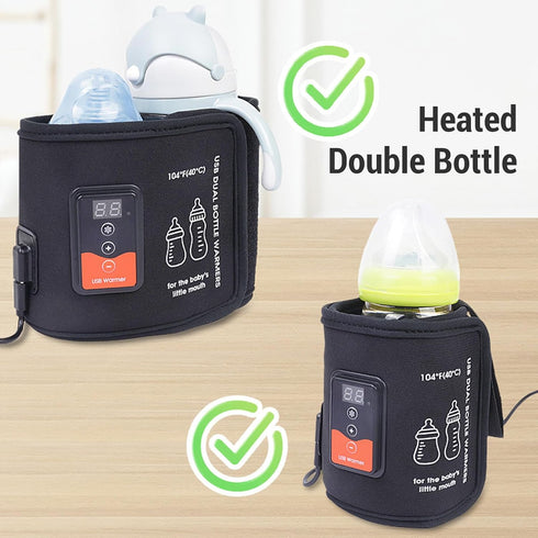 Dual Milk Bottle Warmer with LCD Display, USB Powered Portable Warmer for Travel, Car Baby Bottle Warmer