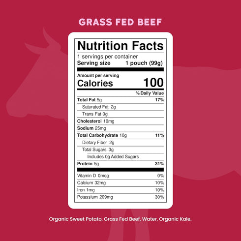 6+ 5g Nutrient-Packed 3.5 Oz, Pack 12 Serenity Kids Months Baby Food Pouches - Protein Grass Fed Beef Pouches - Veggie