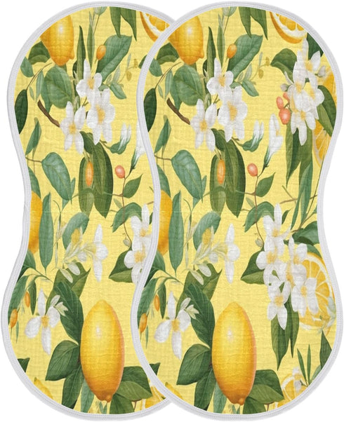 Bulletgxll Set 4, Lemon Flower Unisex Baby Burp Cloths of Soft Absorbent Organic Cotton Muslin Burping Cloths