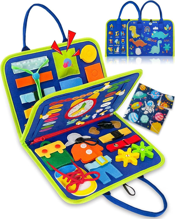 Busy Board Montessori Toys for 1-4 Year Old Boys & Girls, Sensory Educational Travel Toys for Fine Motor Skills