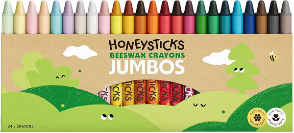 Honeysticks Jumbo Crayons (24 Pack) - Non Toxic Crayons - 100% Pure
