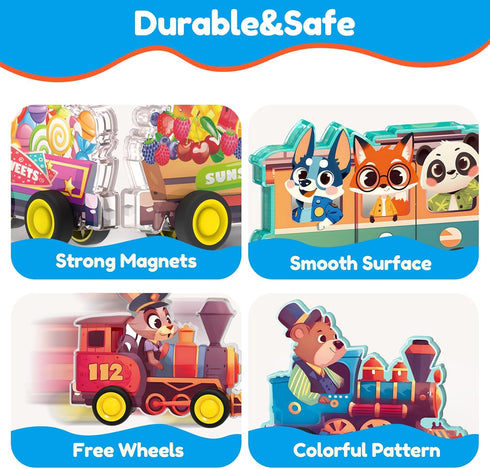 Set 5pcs Oriate Rolling Magnet Train for Magnetic Tiles, Magnet Tiles Toy Train for Road Magnetic Tiles, Free Wheel