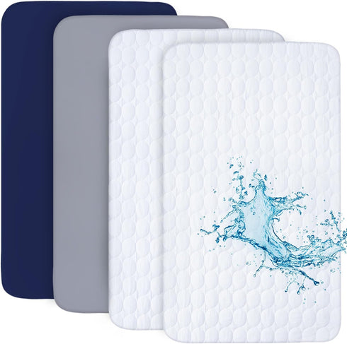 Crib Sheets and Waterproof Crib Mattress Protector 4 Pack Set,Waterproof Crib Sheets