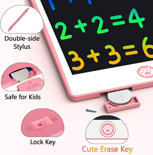 Hockvill LCD Writing Tablet for Kids 8.8 Inch, Drawing Pad for 3-8 Year Olds, Toddler Doodle Board Travel Gift - Pink