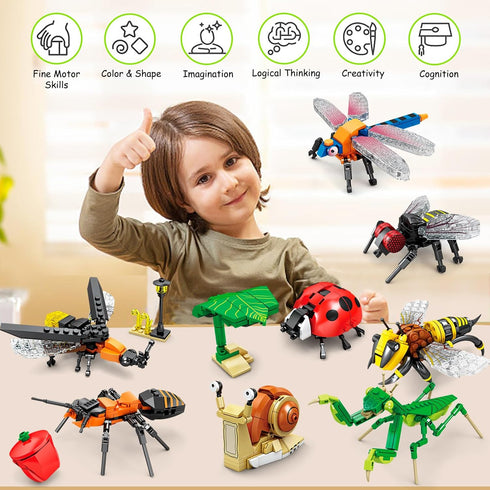 Set,Insect 8 8 KAZI Bugs Building Toy Collection Building Blocks Including Different Bug,STEM Toys for Kids Age