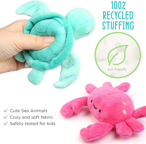 5 Pack Set, BenBen Ocean Stuffed Animal, Small Sea Creature Plush Toys and Shell Carrying Bag Cute Plushies for Baby